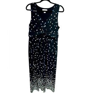 Christopher & Banks Black Sleeveless Maxi Dress White Blue Polka Dots Formal